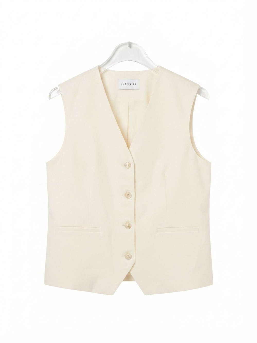 Lattelier Cream Linen-Blend Button-Up Vest - Size L